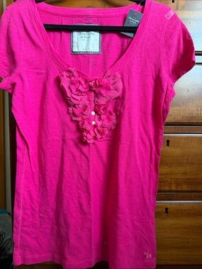 Abercrombie & Fitch Hot Pink Short Sleeve Tee with Floral Appliqué